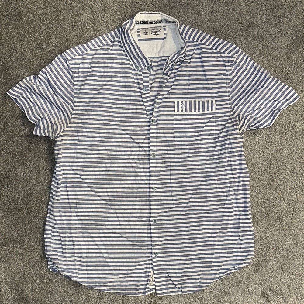 Men's Blue Striped Collared Shirt